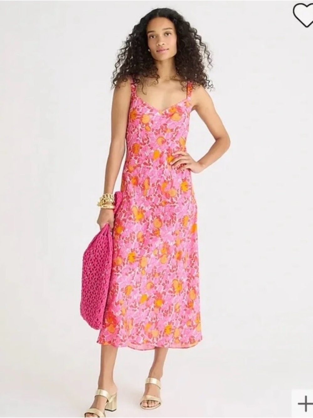 J. Crew | Gwyneth V-neck cupro-blend slip dress, Pink Limone Print, Size 18 -EUC